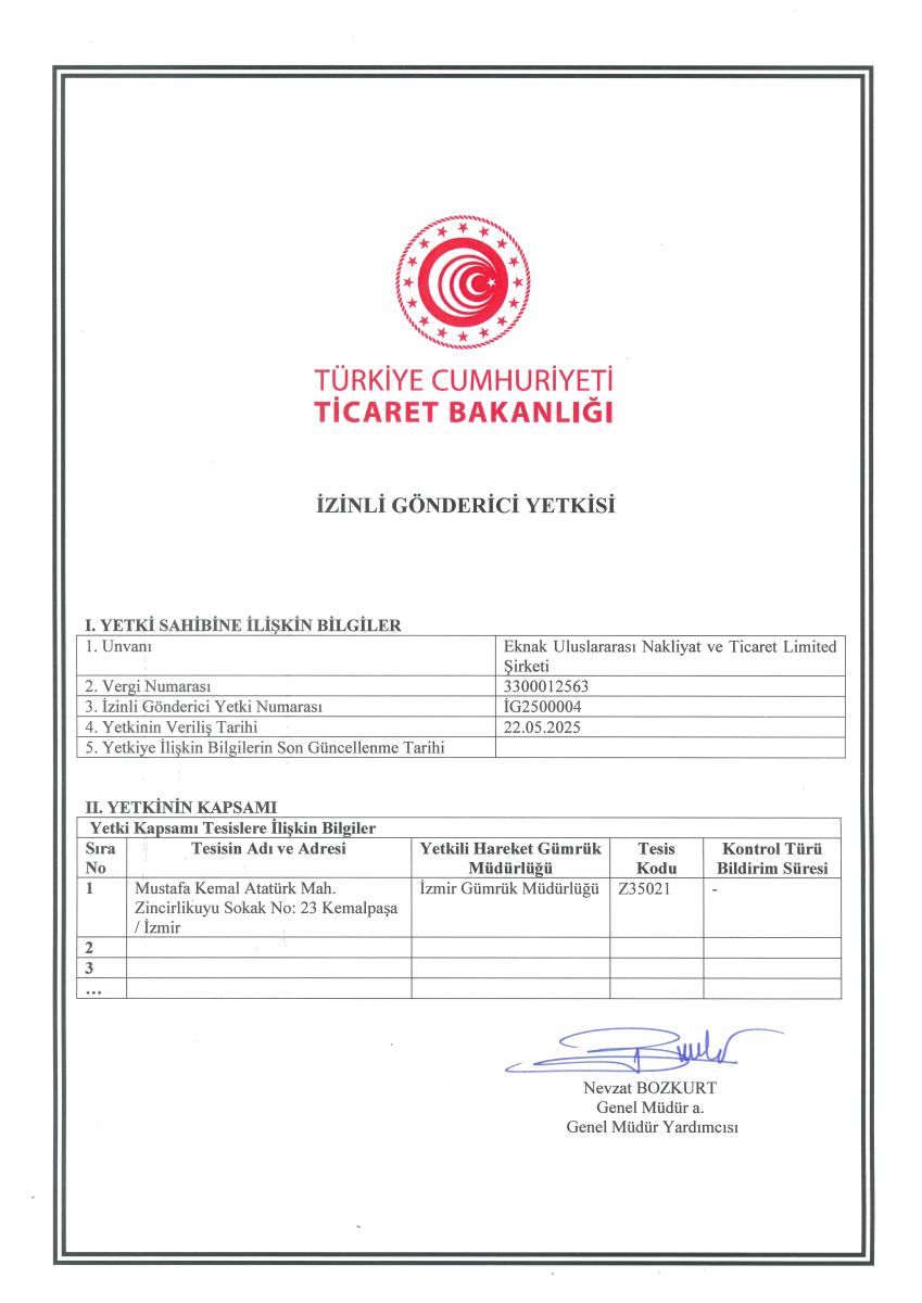 İzinli Gönderici Yetki Belgesi